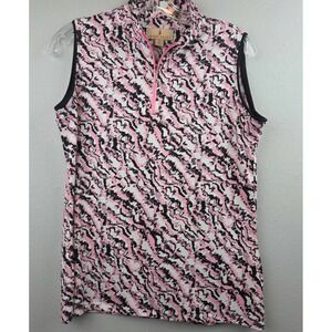 Sport Haley Womens Pink Black Abstract Print Sleeveless Quarter Zip Golf Top M